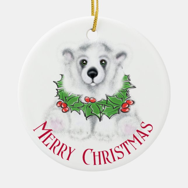 Weihnachten niedlicher Eisbärenkuchen, Weihbärchen Keramik Ornament (Vorne)