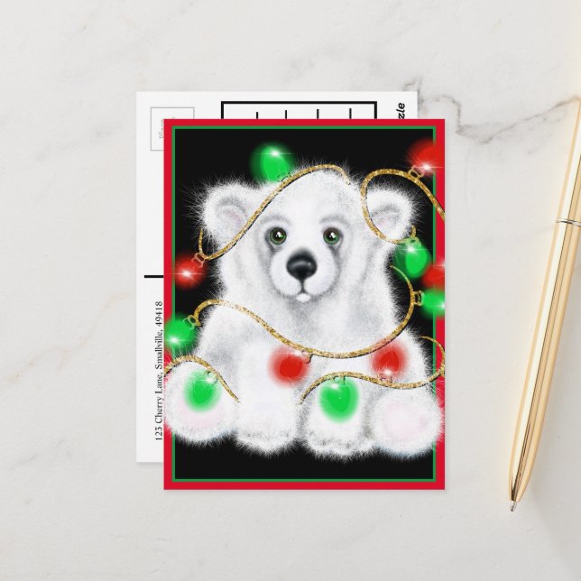 Weihnachten niedlicher Eisbärenkuchen, Weihbärchen Postkarte (Vorderseite/Rückseite Beispiel)