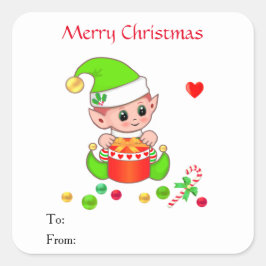 Weihnachten Niedlicher Elf für Geschenke & Favorit Quadratischer Aufkleber