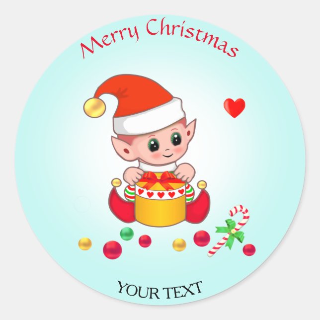 Weihnachten Niedlicher Elf für Geschenke & Favorit Runder Aufkleber (Vorderseite)