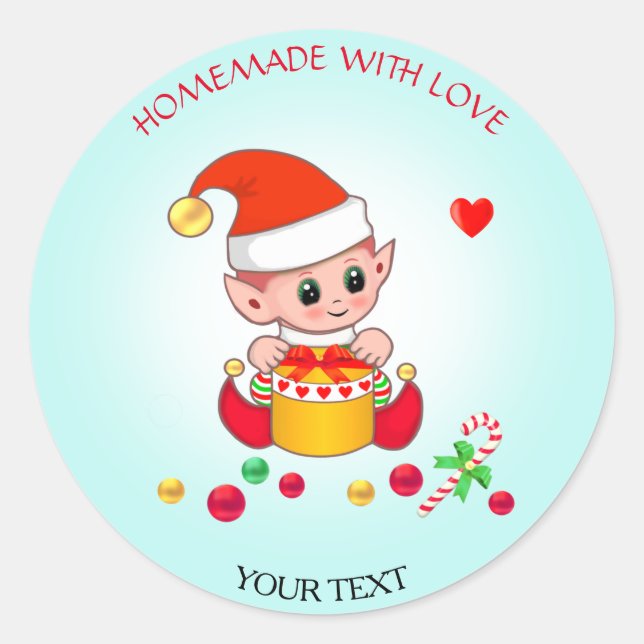 Weihnachten Niedlicher Elf für Geschenke und hausg Runder Aufkleber (Vorderseite)