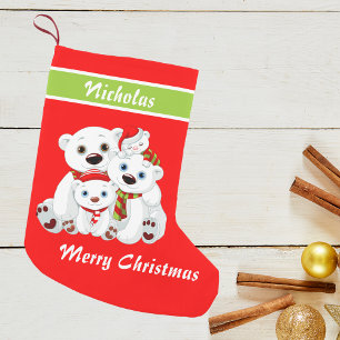 Weihnachten Niedlicher Familienbär Rot Kleiner Weihnachtsstrumpf