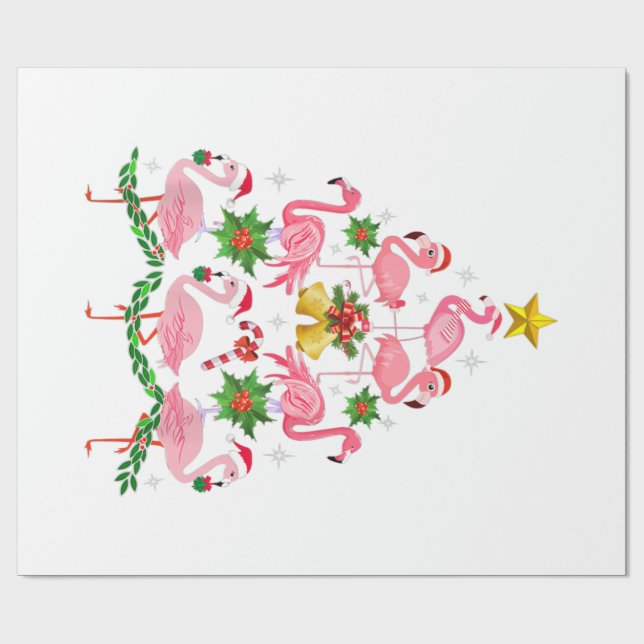 Weihnachten - Niedlicher Flamingo Weihnachtsbaum Geschenkpapier (Flach)