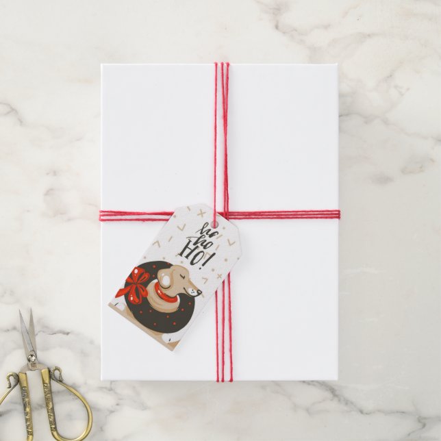 Weihnachten Niedlicher Hund Geschenkmarken Geschenkanhänger (Mit Garn)