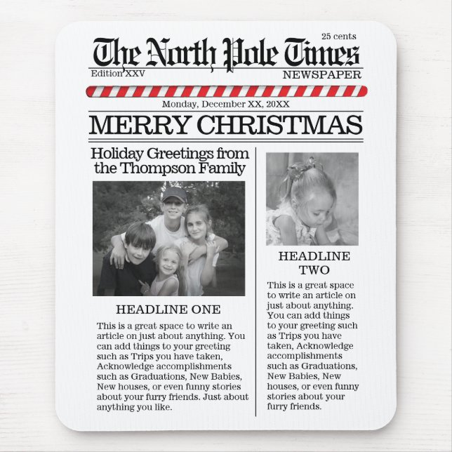 Weihnachten Niedlicher Nordpol Zeitung Spaß Mousepad (Vorne)