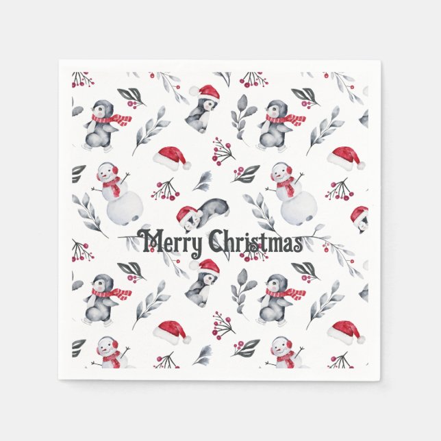 Weihnachten Niedlicher Penguin Festlicher Snowman  Serviette (Vorderseite)
