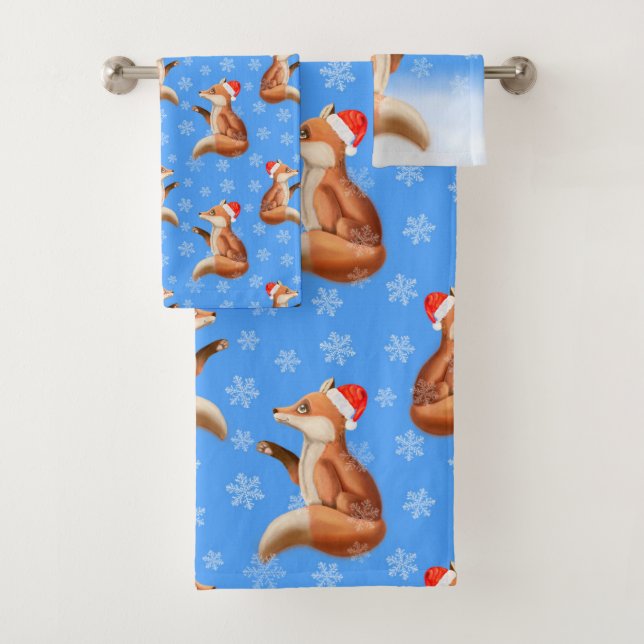 Weihnachten Niedlicher Red Fox Winterschneegeschen Badhandtuch Set (Insitu)