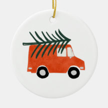 Weihnachten Niedlicher Roter Lieferwagen mit Baum