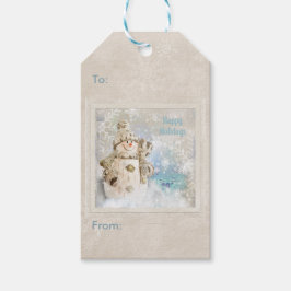 Weihnachten Niedlicher Schneemann mit Schneeflocke Geschenkanhänger
