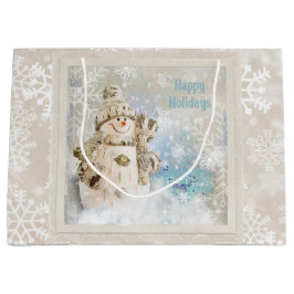 Weihnachten Niedlicher Schneemann mit Schneeflocke Große Geschenktüte