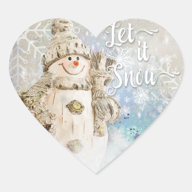 Weihnachten Niedlicher Schneemann mit Schneeflocke Herz-Aufkleber (Vorderseite)