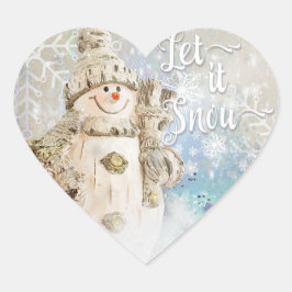 Weihnachten Niedlicher Schneemann mit Schneeflocke Herz-Aufkleber