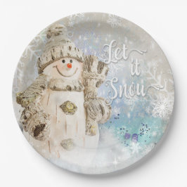 Weihnachten Niedlicher Schneemann mit Schneeflocke Pappteller