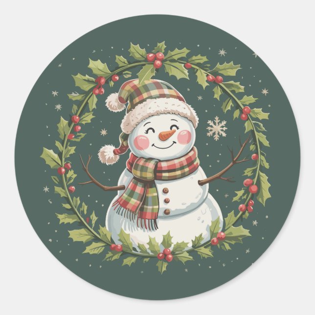 Weihnachten Niedlicher Schneemann Wintersaison Url Runder Aufkleber (Vorderseite)