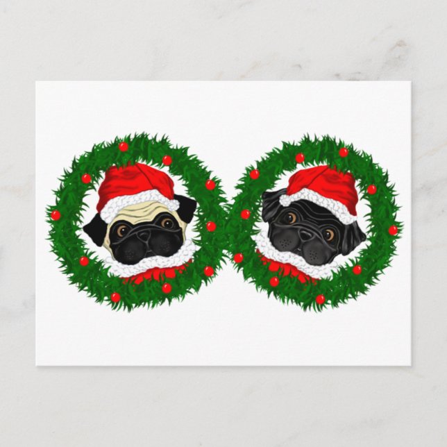 Weihnachten Niedlicher Schwarzer Mops und Fauna Mo (Vorderseite)