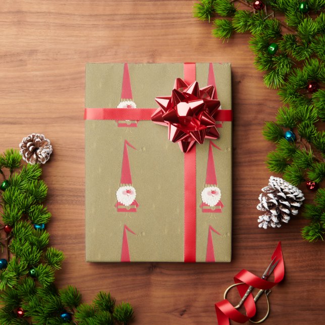 Weihnachten, Niedlicher Weihnachtsmann auf Gold Geschenkpapier (Feiertagsgeschenk)