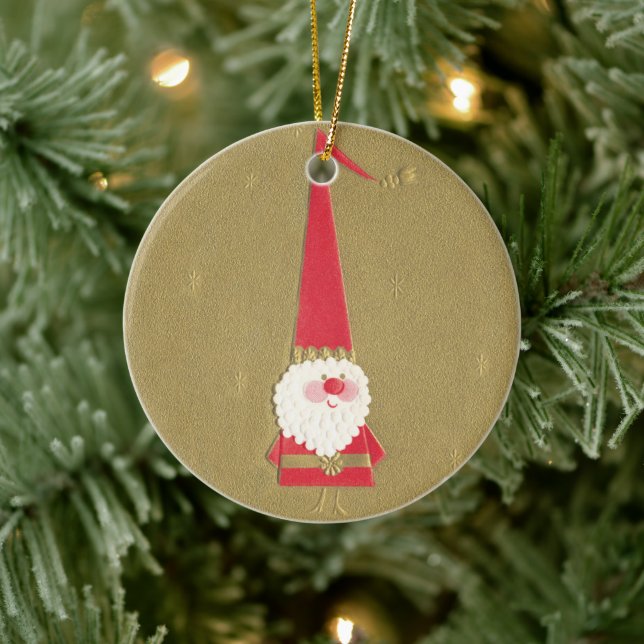 Weihnachten, Niedlicher Weihnachtsmann auf Gold Keramik Ornament (Baum)