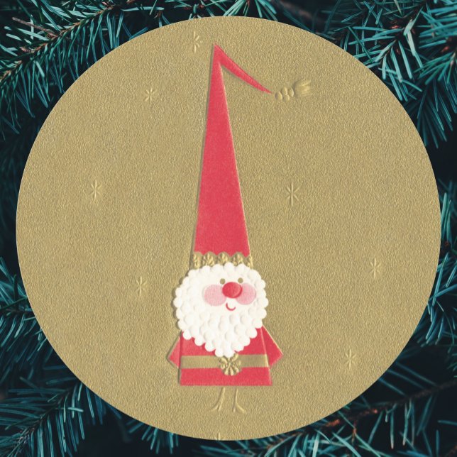 Weihnachten, Niedlicher Weihnachtsmann auf Gold Runder Aufkleber (Von Creator hochgeladen)