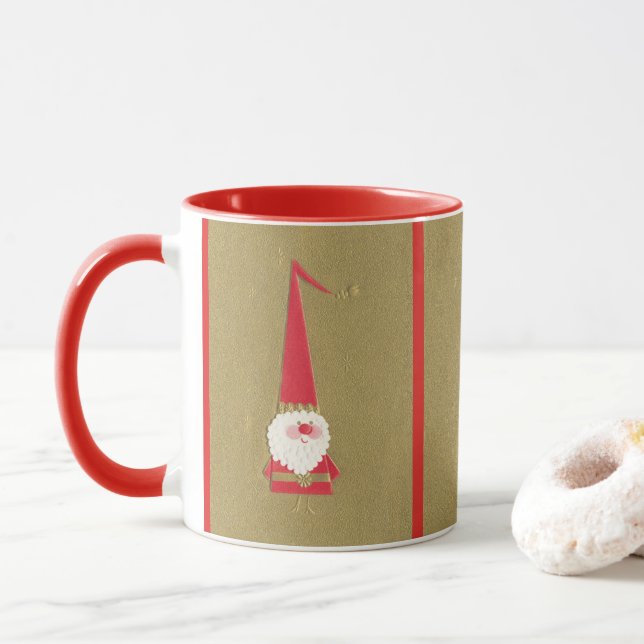 Weihnachten, Niedlicher Weihnachtsmann auf Gold Tasse (Mit Donut)