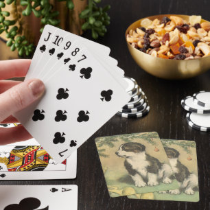 Weihnachten, Niedlicher Welpe unter Weihnachtsbaum Spielkarten