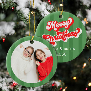 Weihnachten Niedliches Foto Grün Whimsical Spaß Keramik Ornament