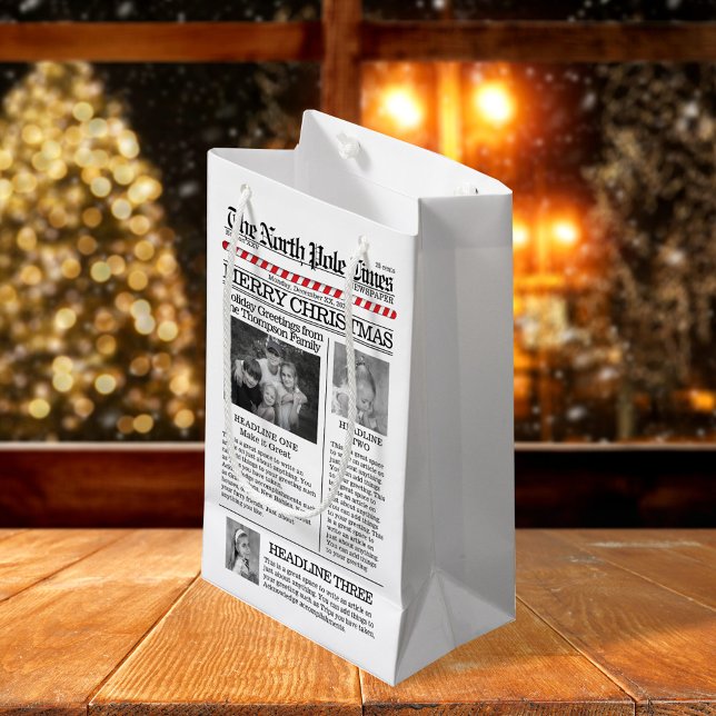 Weihnachten Niedliches Foto Whimsical Fun Newspapi Kleine Geschenktüte (Merry Christmas whimsical photo newspaper gift bag. )