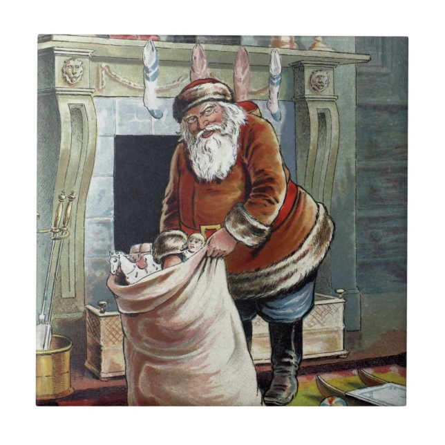 Weihnachten, Nikolaus am Kamin Fliese (Vorderseite)