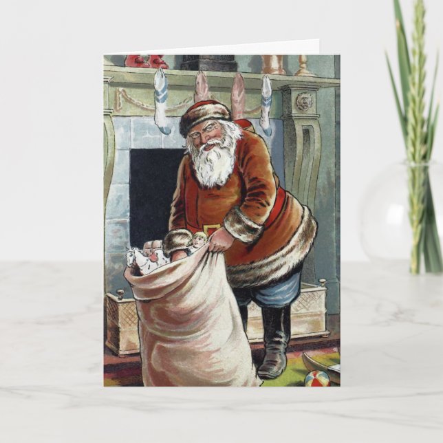 Weihnachten, Nikolaus am Kamin Karte (Vorderseite)