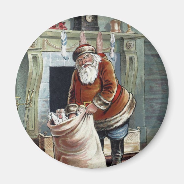 Weihnachten, Nikolaus am Kamin Magnet (Vorne)