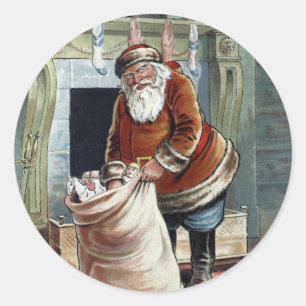 Weihnachten, Nikolaus am Kamin Runder Aufkleber