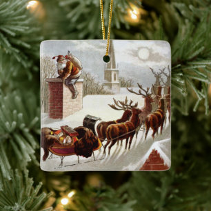 Weihnachten, Nikolaus auf dem Dach Keramikornament