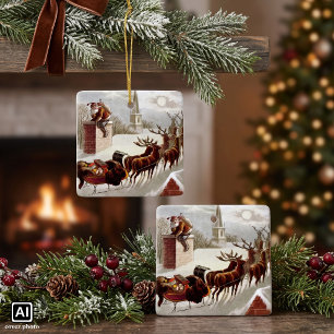 Weihnachten, Nikolaus auf dem Dach Keramikornament