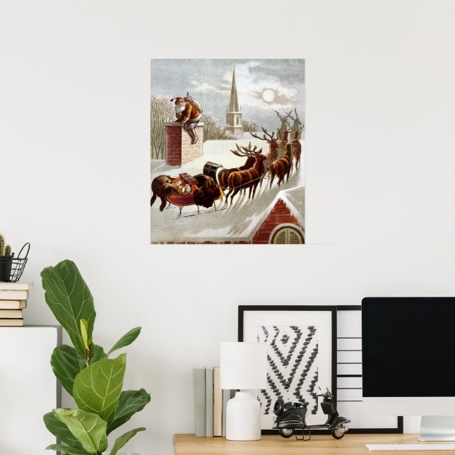 Weihnachten, Nikolaus auf dem Dach Poster (Heimbüro)