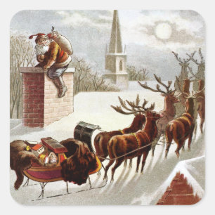 Weihnachten, Nikolaus auf dem Dach Quadratischer Aufkleber