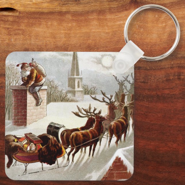Weihnachten, Nikolaus auf dem Dach Schlüsselanhänger (Rückseite)