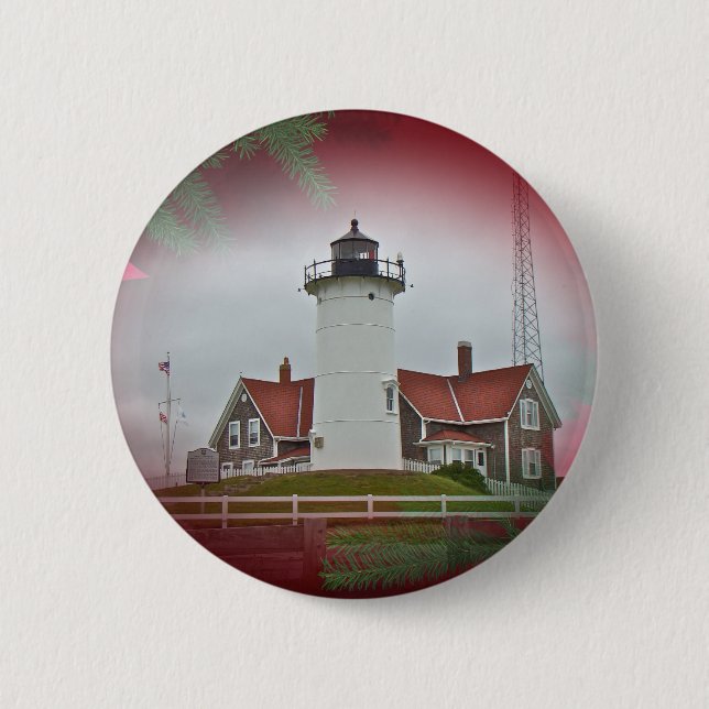 Weihnachten Nobska Point Leuchtturm Button (Vorderseite)