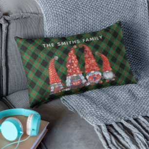 Weihnachten Nordic Family Gnomes Green Kariert Lendenkissen