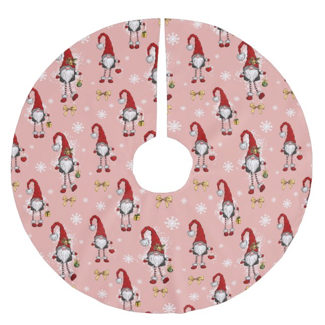 Weihnachten Nordic Gnomes Pink Pattern Polyester Weihnachtsbaumdecke (Vorderseite)