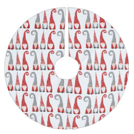 Weihnachten Nordic Gnomes Red White Gray Muster Polyester Weihnachtsbaumdecke