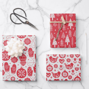 Weihnachten Nordisch Skandinavisch Schwedisch Rot Geschenkpapier Set