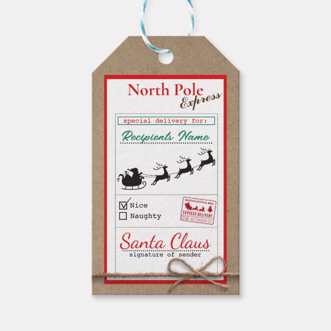 Weihnachten Nordpol Express Brown Jute Geschenktas Geschenkanhänger (Vorderseite)