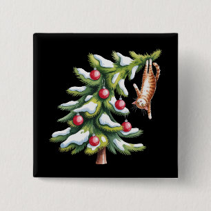 Weihnachten Orange Katzenbaum Katzenliebhaber Fami Button
