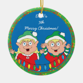 Weihnachten-Ornament "glückliche Elfen" Keramik Ornament