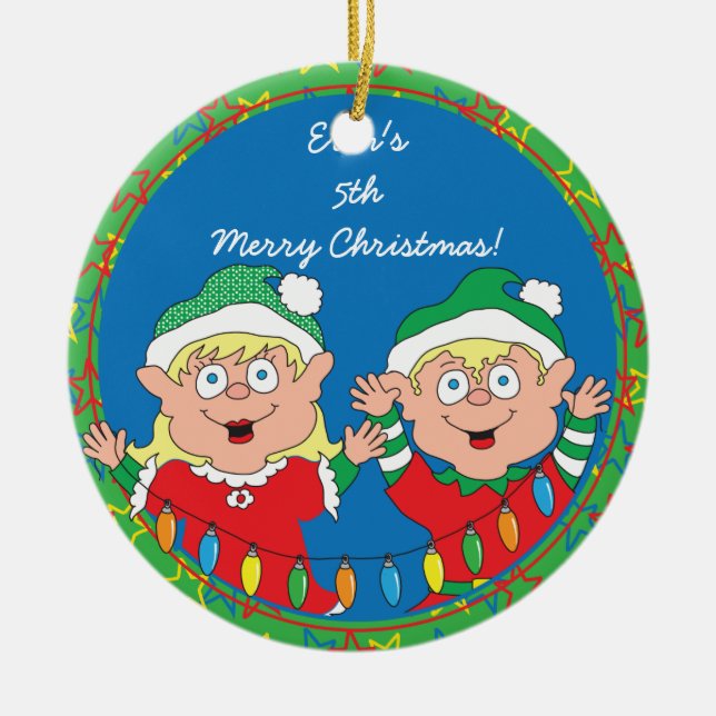 Weihnachten-Ornament "glückliche Elfen" Keramik Ornament (Vorne)