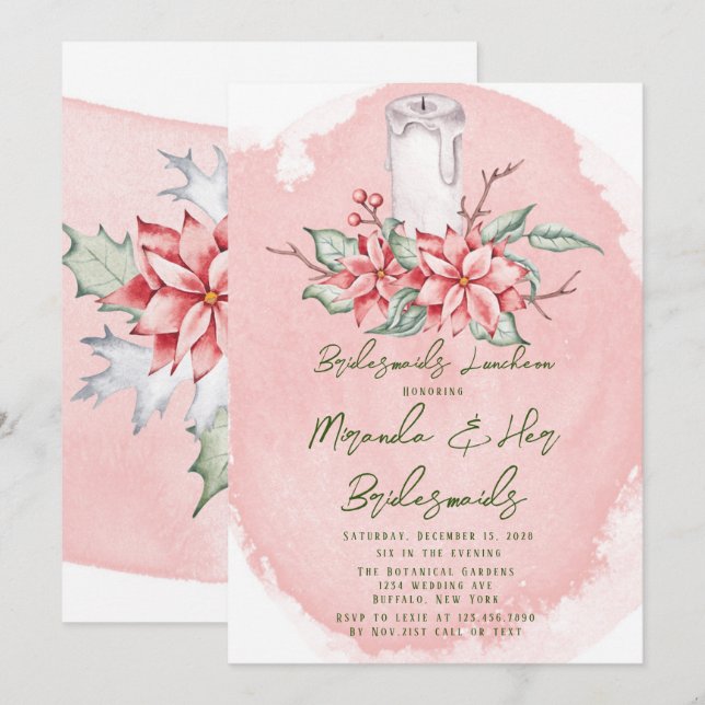 Weihnachten Painted Poinsettia Bridesmaids Luncheo Einladung (Vorne/Hinten)