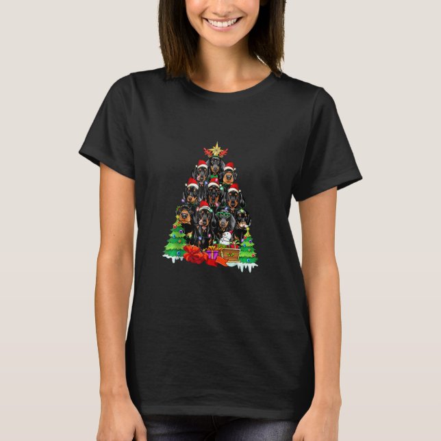 Weihnachten Pajama Dackel Tree Dog Xmas für Hund D T-Shirt (Vorderseite)