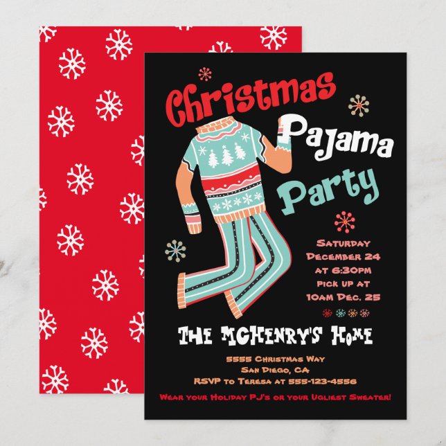 Weihnachten Pajama Party Einladung (Vorne/Hinten)