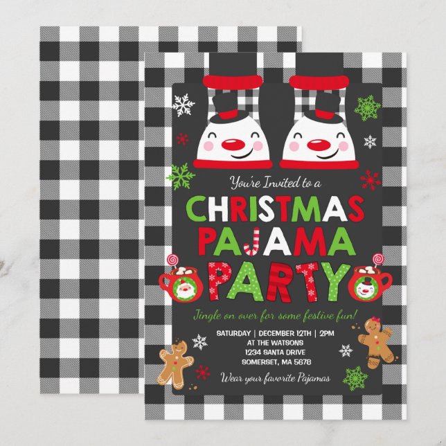 Weihnachten Pajama Party Einladung Urlaub Pajamas (Vorne/Hinten)