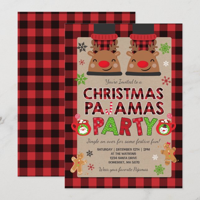 Weihnachten Pajama Party Einladung Urlaub Pajamas (Vorne/Hinten)