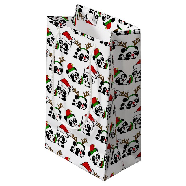 Weihnachten Pandas Kleine Geschenktüte (Vorderseite Schrägansicht)